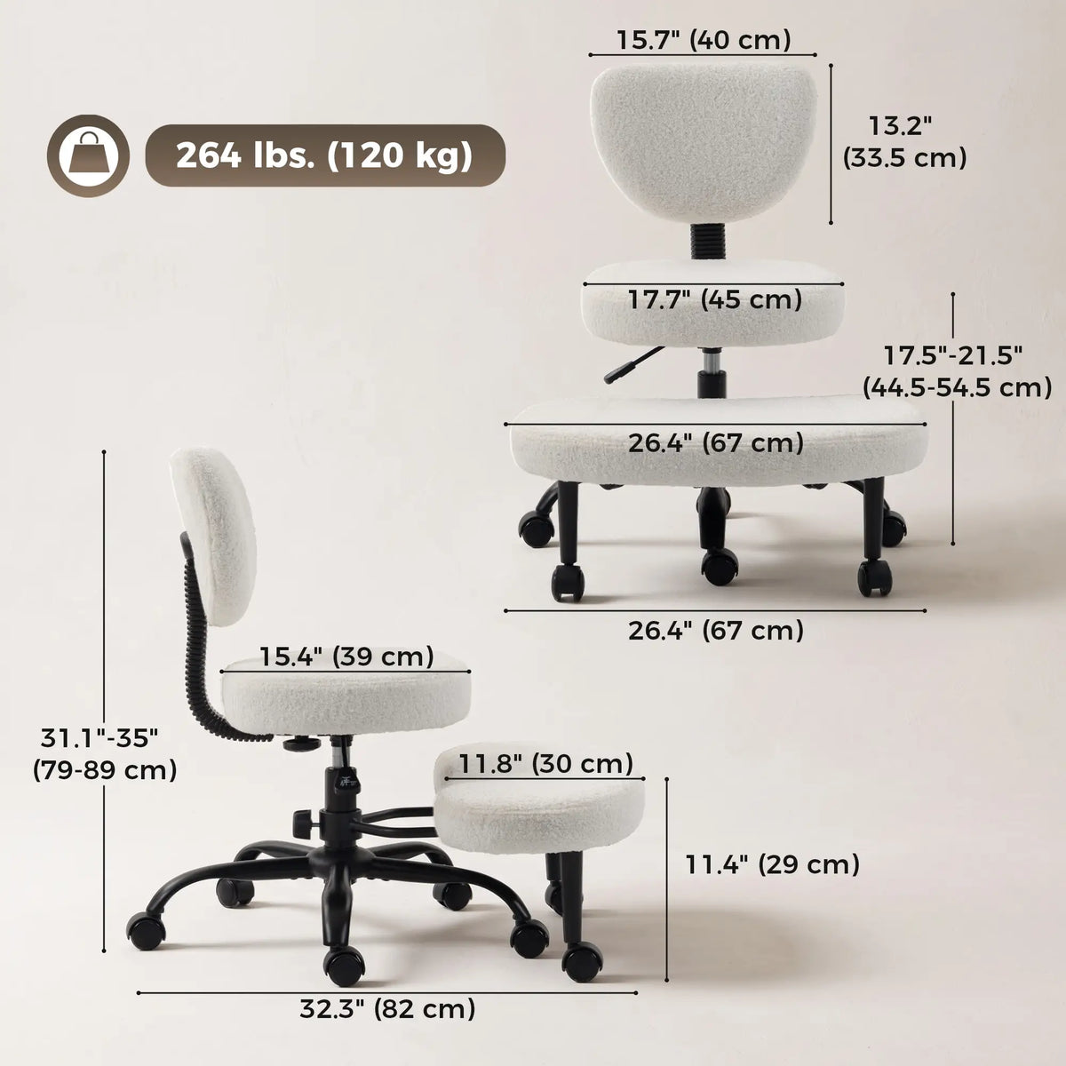 Ergonomic Cross Legged Office Chair, 360 Swivel, Cream