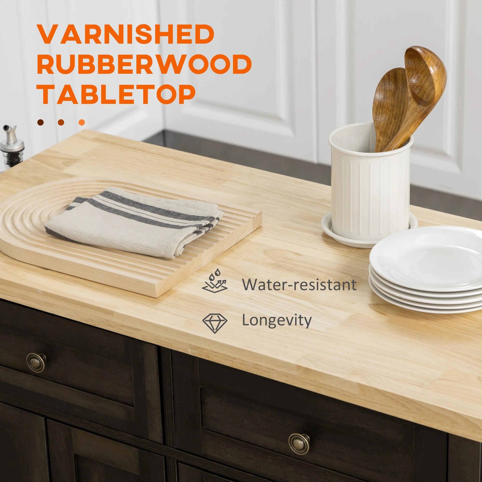 Kitchen Island with Storage, Rolling Cart, Rubber Wood Top, Brown Oak, Brown Kitchen Islands & Kitchen Carts at Gallery Canada