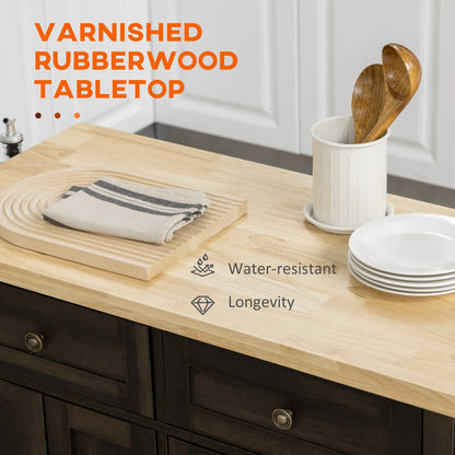 Kitchen Island with Storage, Rolling Cart, Rubber Wood Top, Brown Oak, Brown Kitchen Islands & Kitchen Carts at Gallery Canada