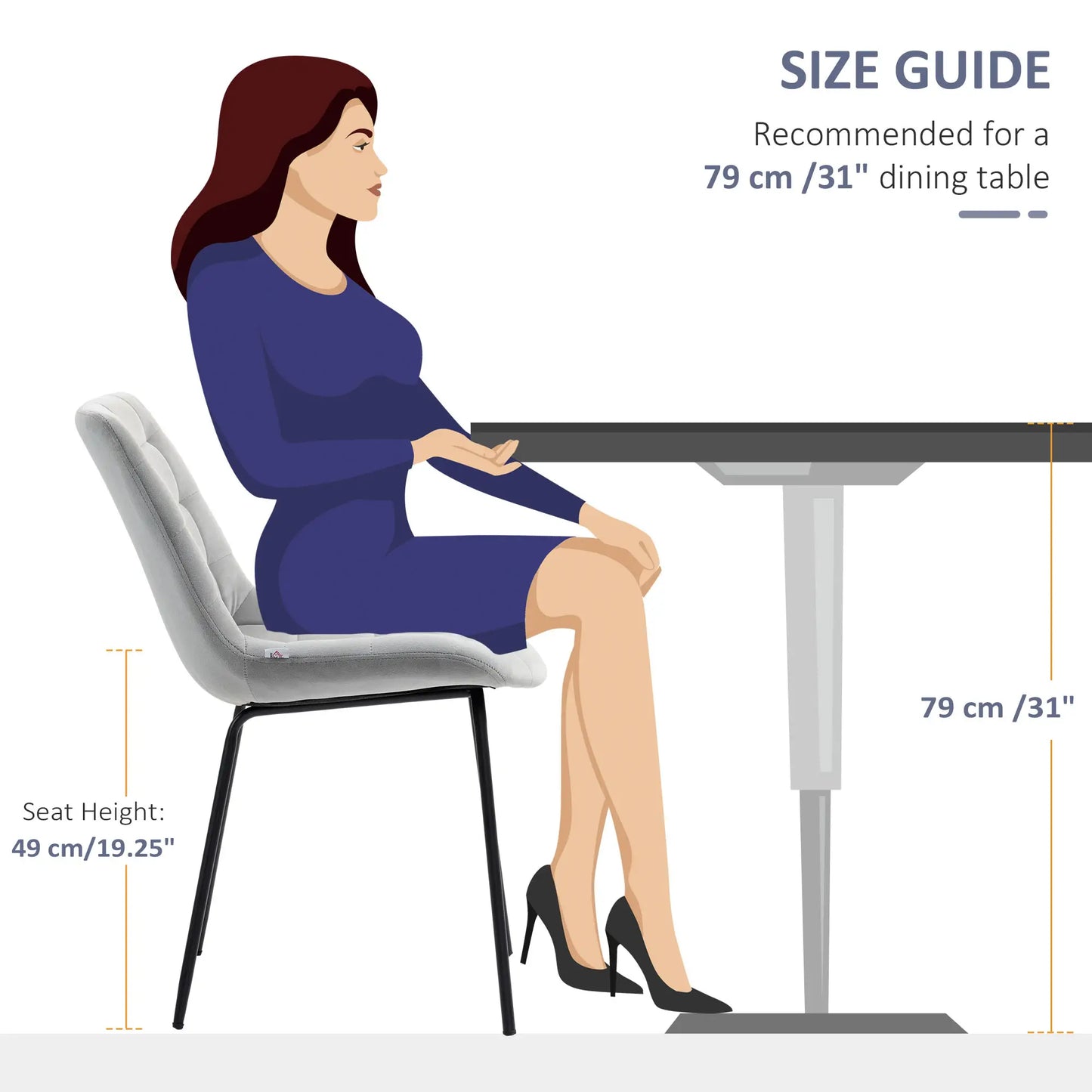 2 Dining Chairs, Upholstered Kitchen Set, Padded Seat, Steel Legs, Light Grey Dining Chairs at Gallery Canada