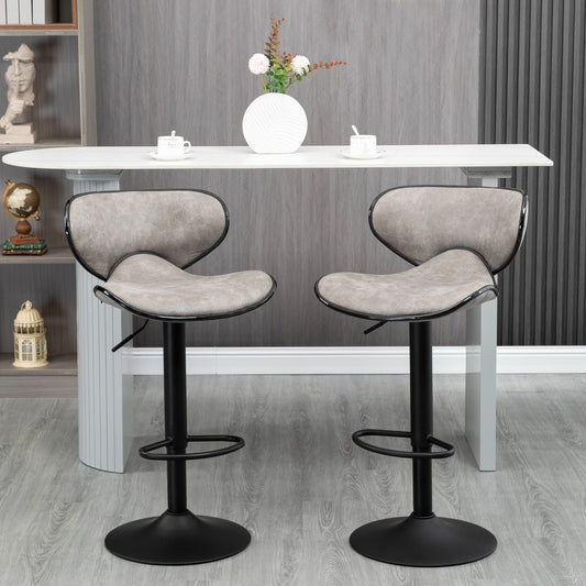 Adjustable Bar Stools Set of 2, Swivel Barstools with Back and Footrest, Microfiber Cloth Counter Height Bar Chairs for Kitchen, Dining Room, Taupe Grey - Gallery Canada