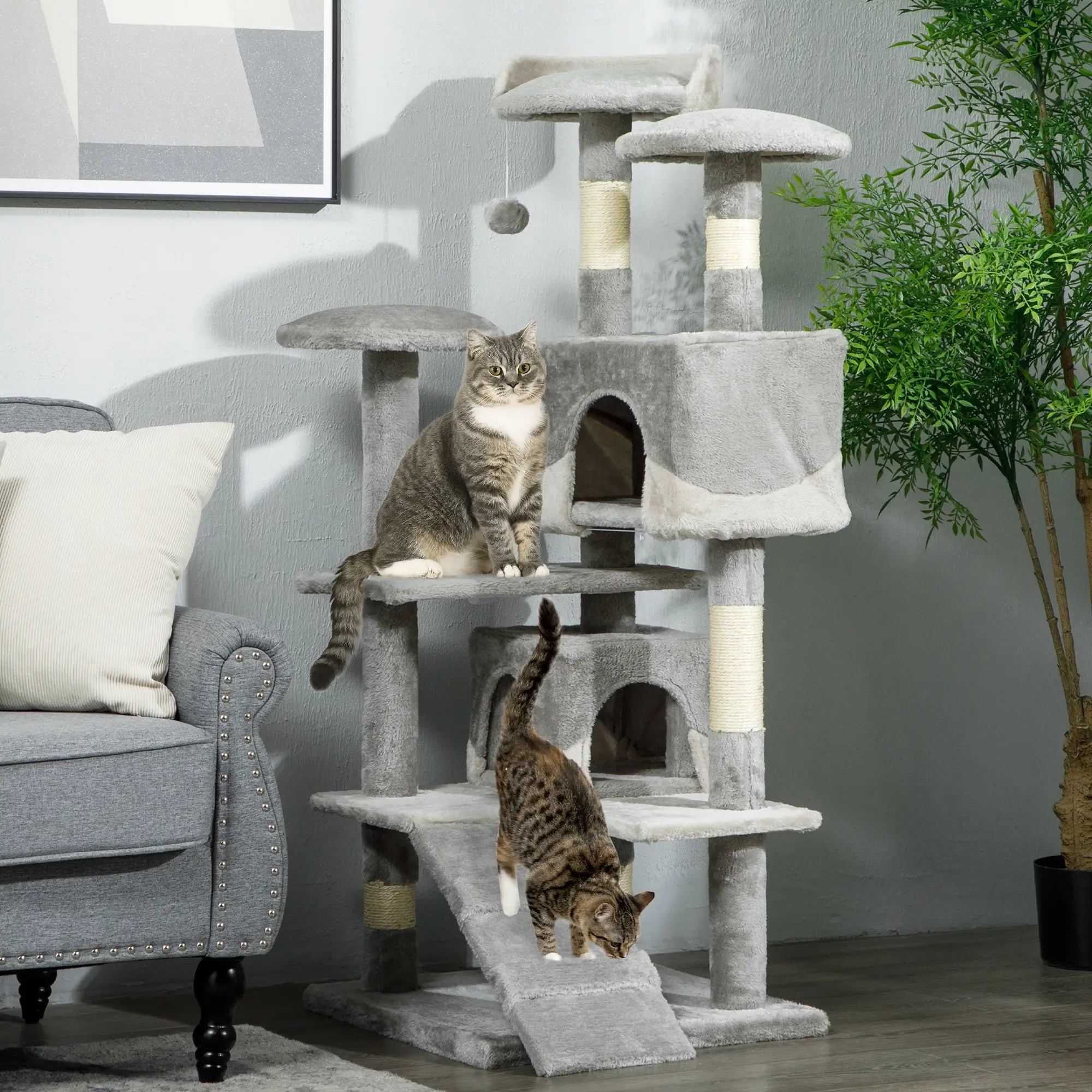 53 Cat Tree Scratching Post, Multi-Level Play House, Grey Cat Trees at Gallery Canada