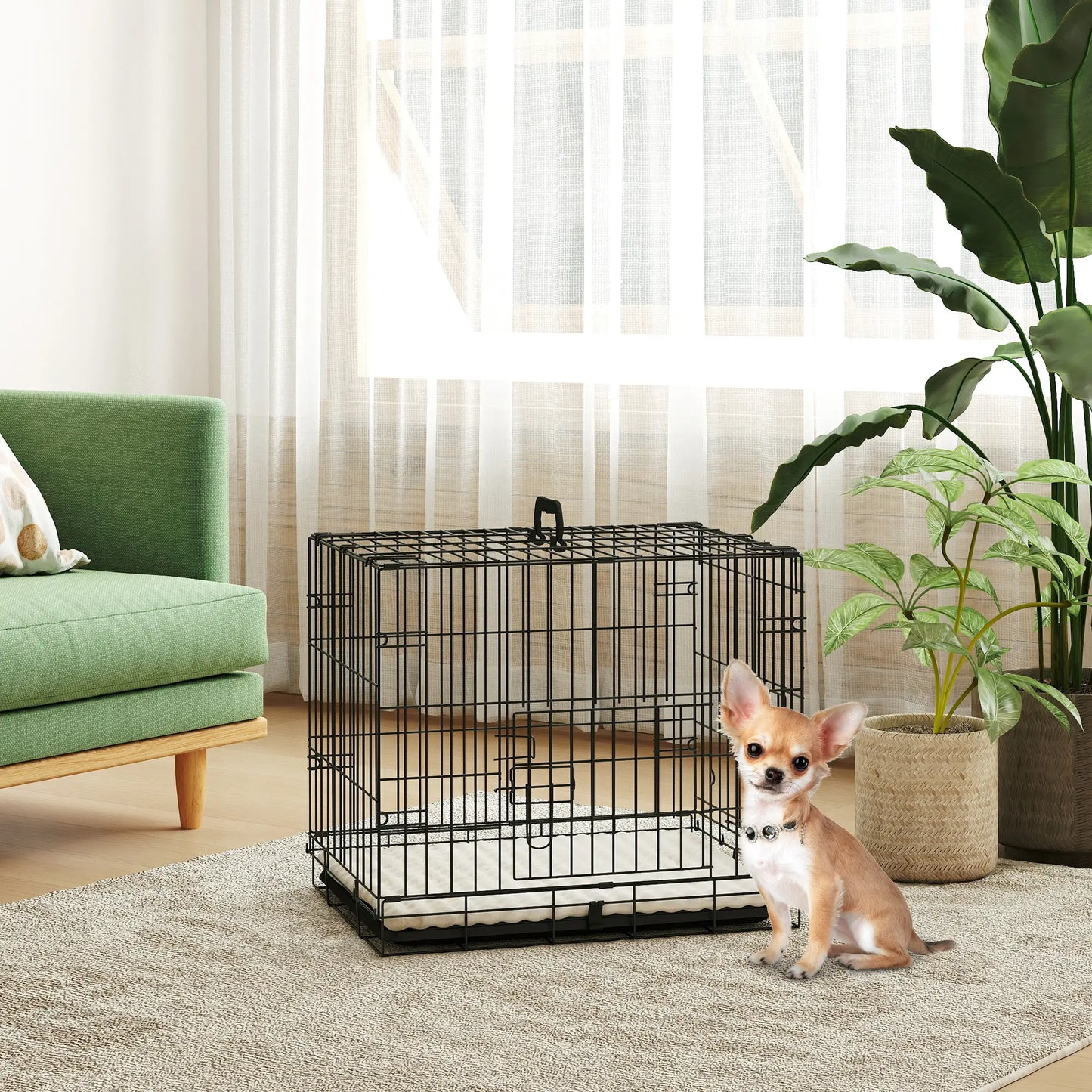 Cage pour chien 24", 2 portes, cage métallique pliable, bac amovible, noir