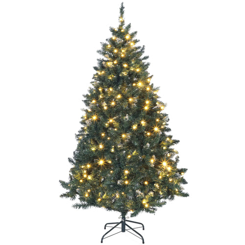 6 ft Frosted Prelit Christmas Tree, Dual Colour LED Light, Hinged, Easy Assembly, Dual Colour