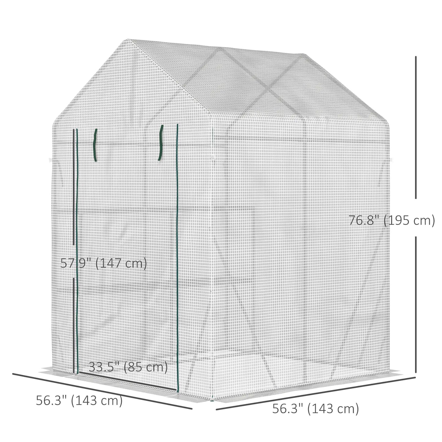 56 x 56 Walk-In Greenhouse, Portable Gardening Plant House, 2-Tier Shelf, Green Greenhouses at Gallery Canada