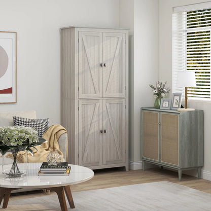 72" Freestanding Storage Cabinet, Kitchen Pantry with Doors, Shelves, Grey Kitchen Pantry Cabinets at Gallery Canada