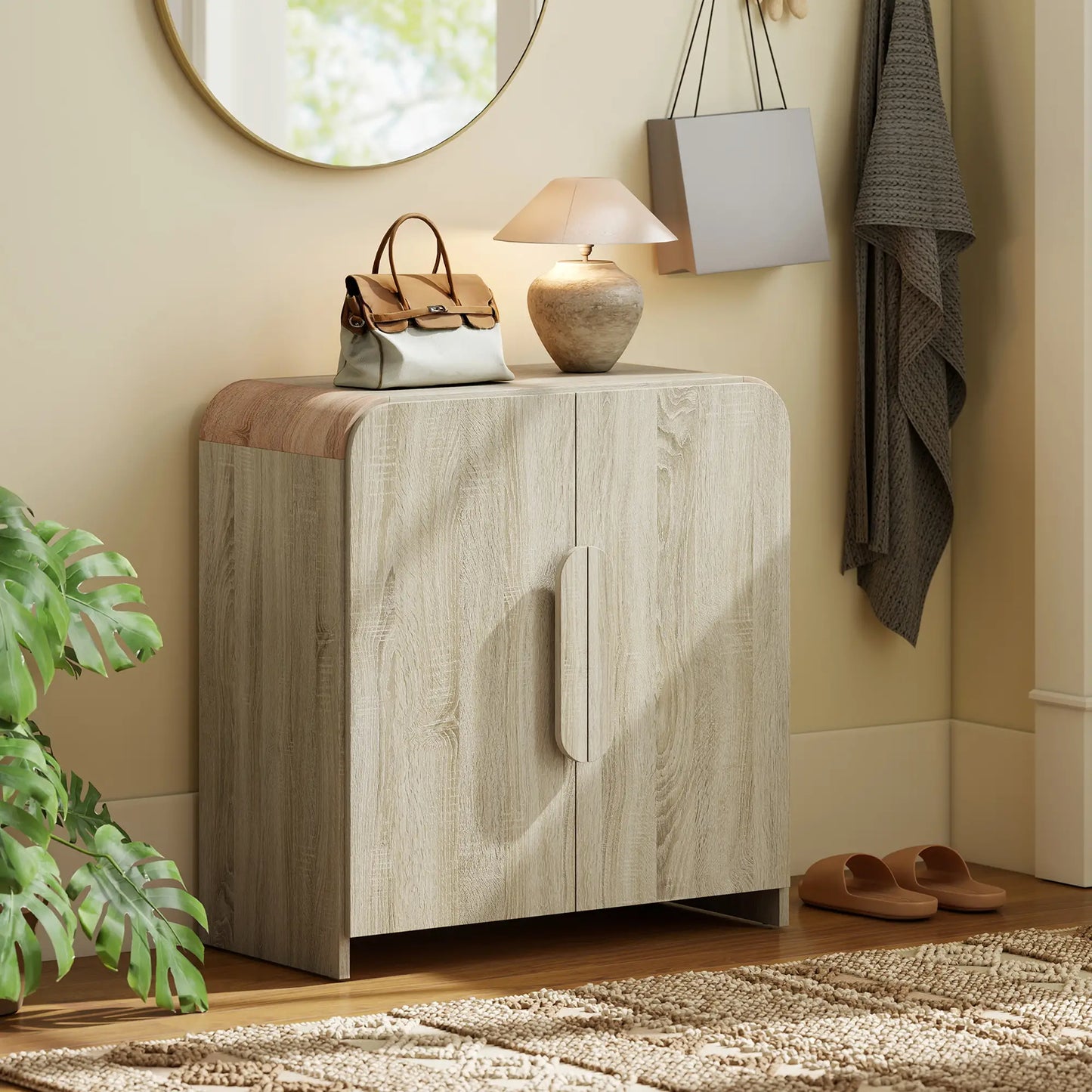 31.5" Meuble bas de cuisine, Bois naturel, Porte à fermeture douce, Étagère réglable