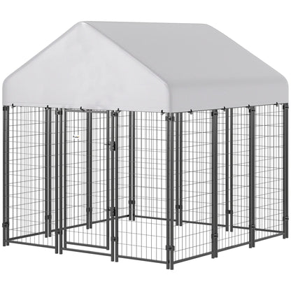 Outdoor Dog Kennel, Waterproof UV-Resistant Cover, 6' x 6' x 6' Dog Kennels Silver, Black at Gallery Canada