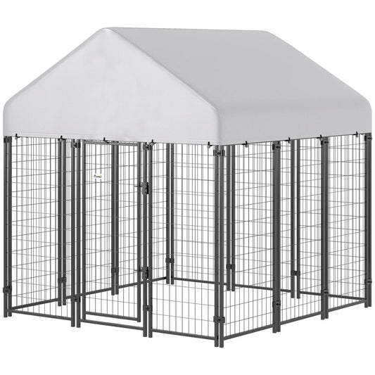 Outdoor Dog Kennel, Waterproof UV-Resistant Cover, 6' x 6' x 6' Dog Kennels Silver, Black at Gallery Canada