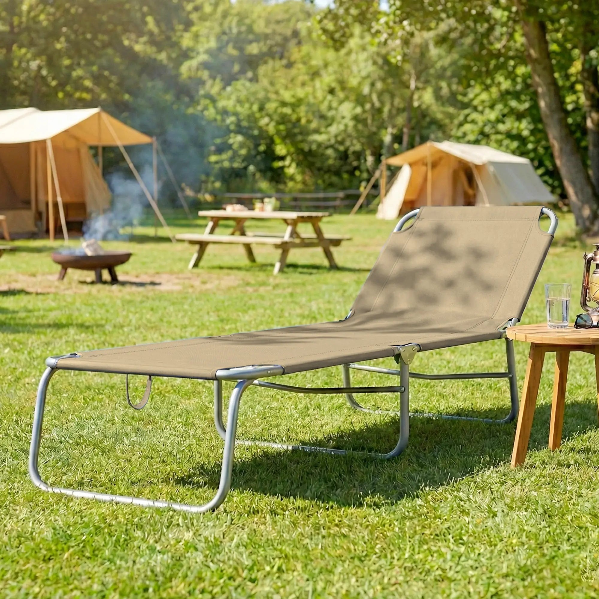Folding Outdoor Lounge Chair, Reclining Tanning Chair, Brown Lounger Chairs at Gallery Canada