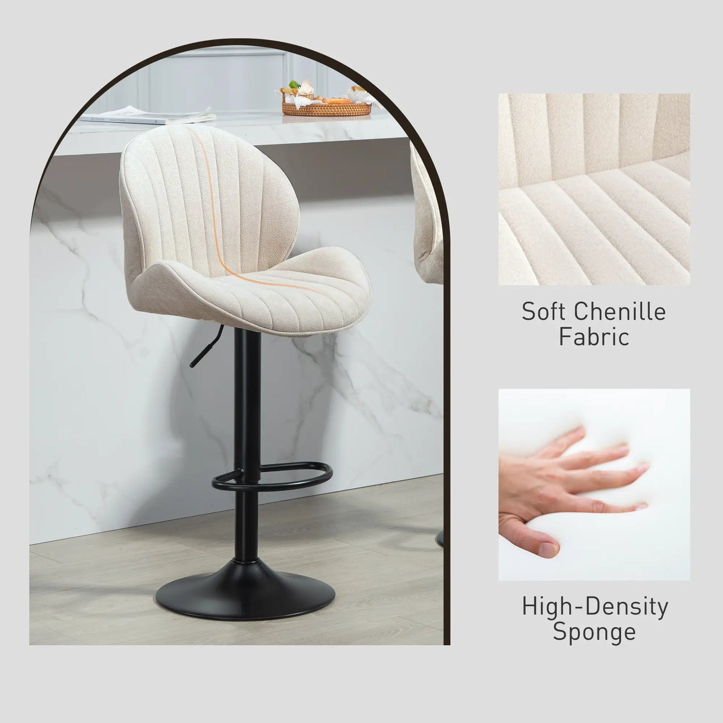 Swivel Bar Stools Set of 2, Adjustable Height with Back, Beige Bar Stools at Gallery Canada