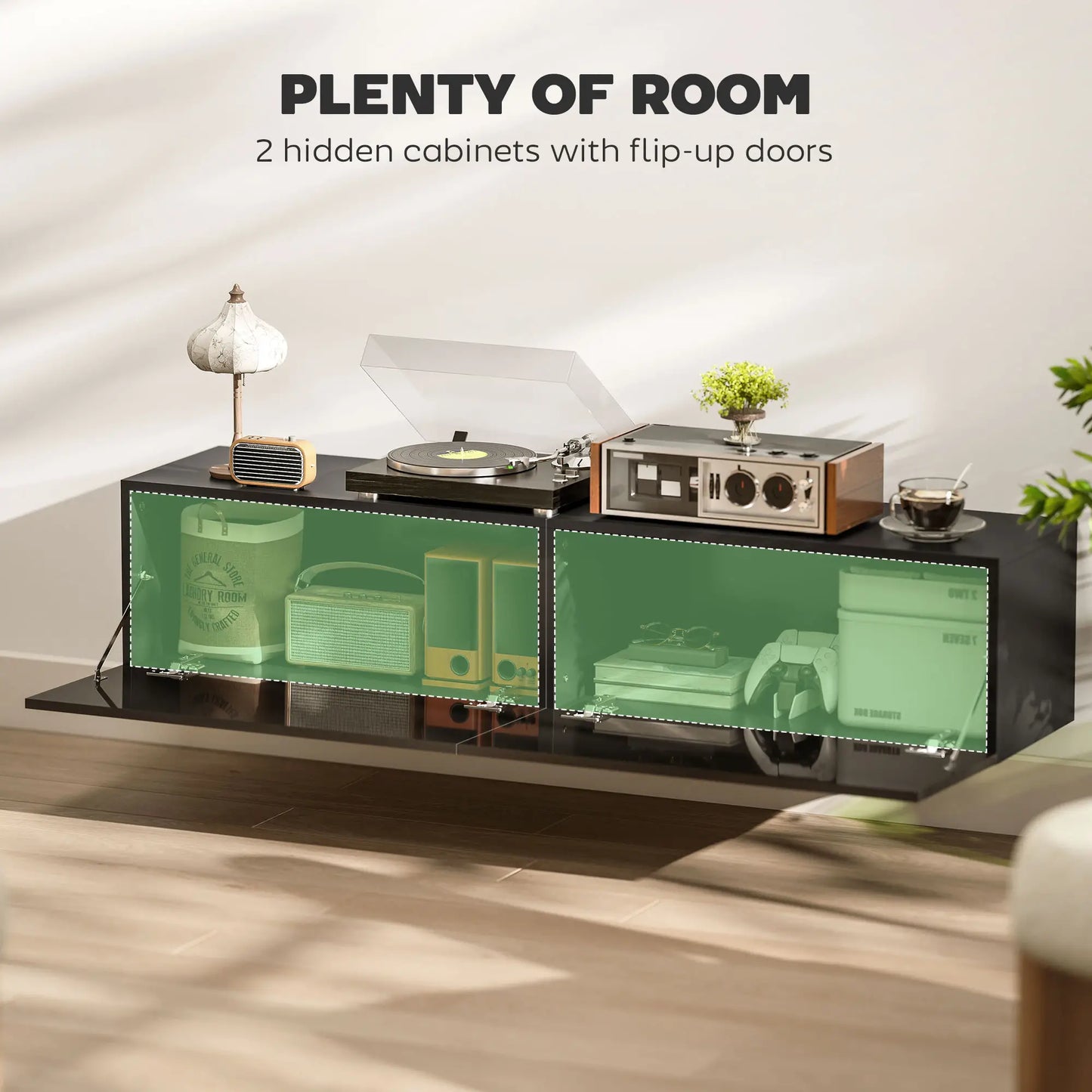 Floating TV Stand, Storage Cupboards for 45, 55, 65in TVs, Black TV Stands at Gallery Canada