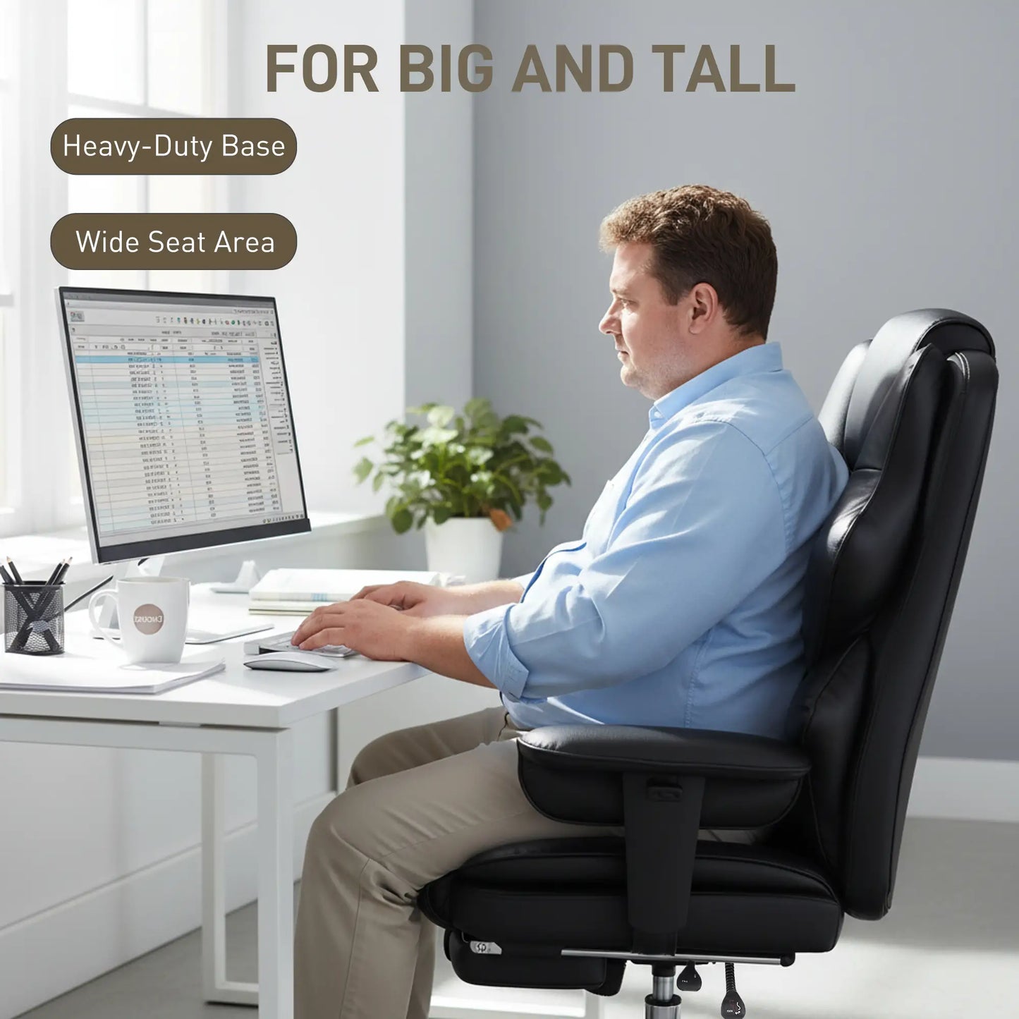 Big and Tall Office Chair, 400 lbs, Overstuffed Desk Chair Executive & Manager Chairs at Gallery Canada