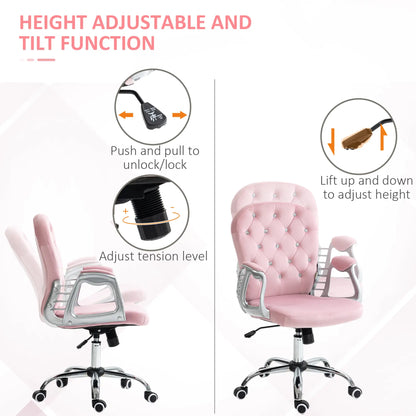 Adjustable Height Office Chair, Tufted Back Computer Desk Chair, Pink Task Chairs at Gallery Canada