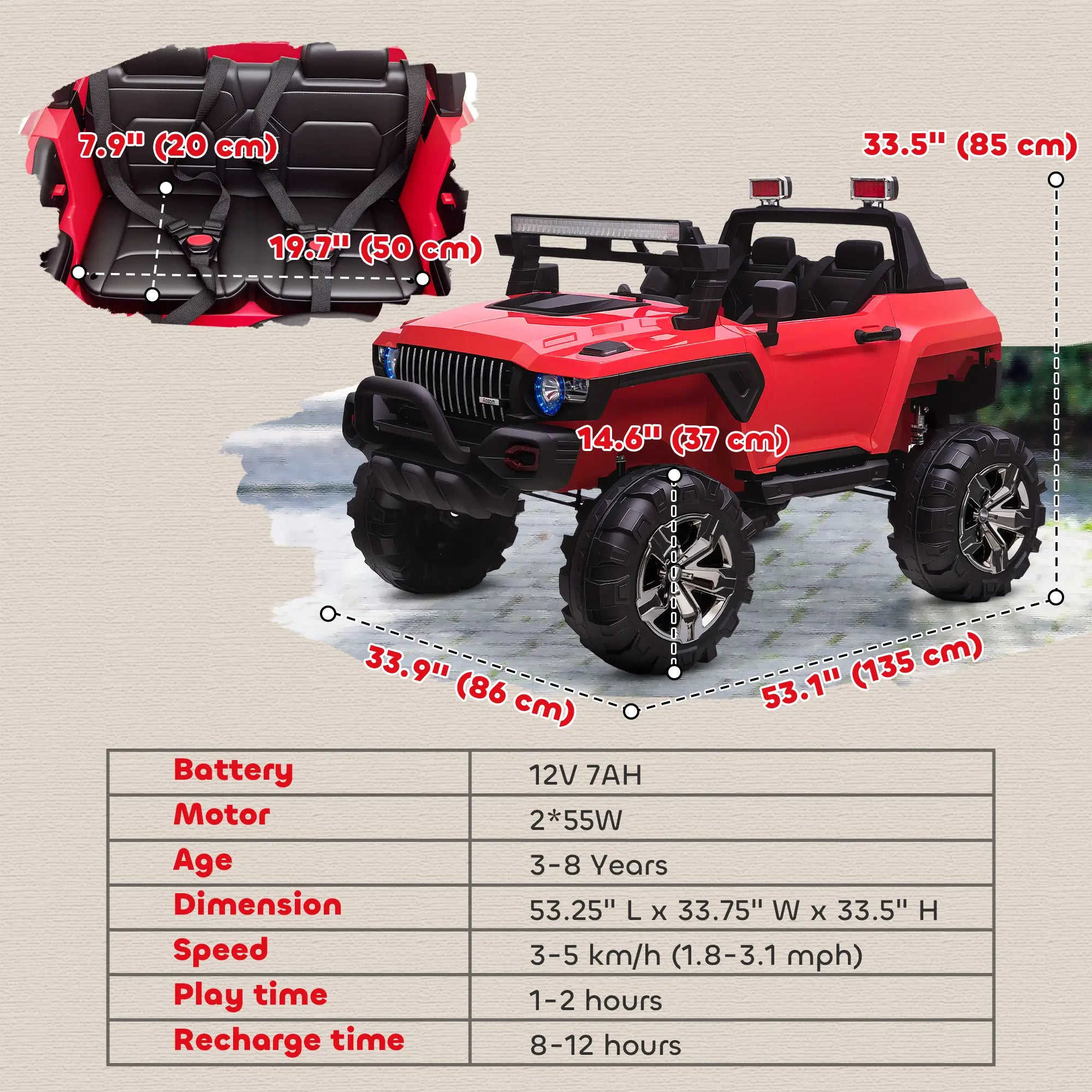 2-Seater Kids Ride On Police Car, 12V 7AH, Red Electric Toy Cars at Gallery Canada