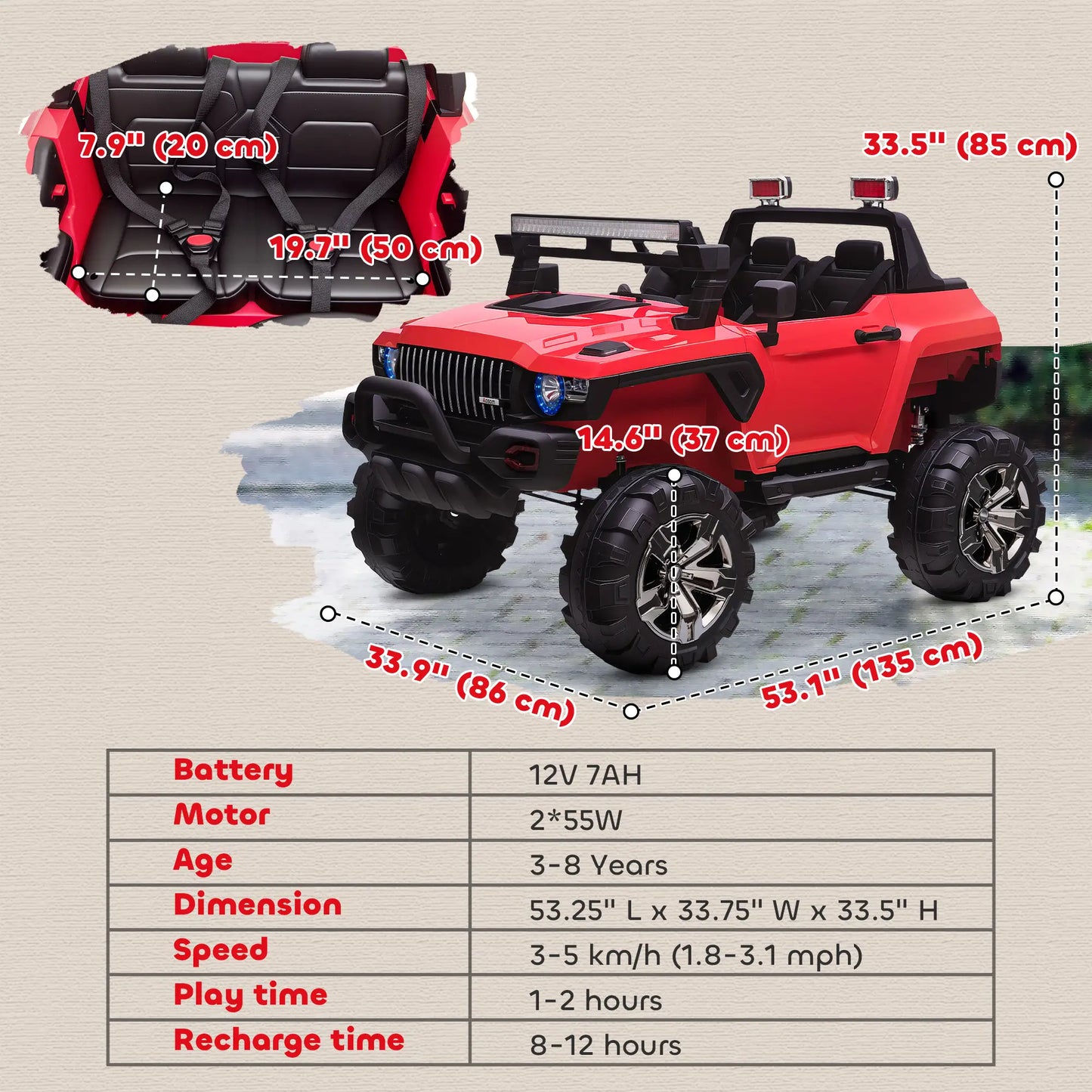 2-Seater Kids Ride On Police Car, 12V 7AH, Red Electric Toy Cars at Gallery Canada