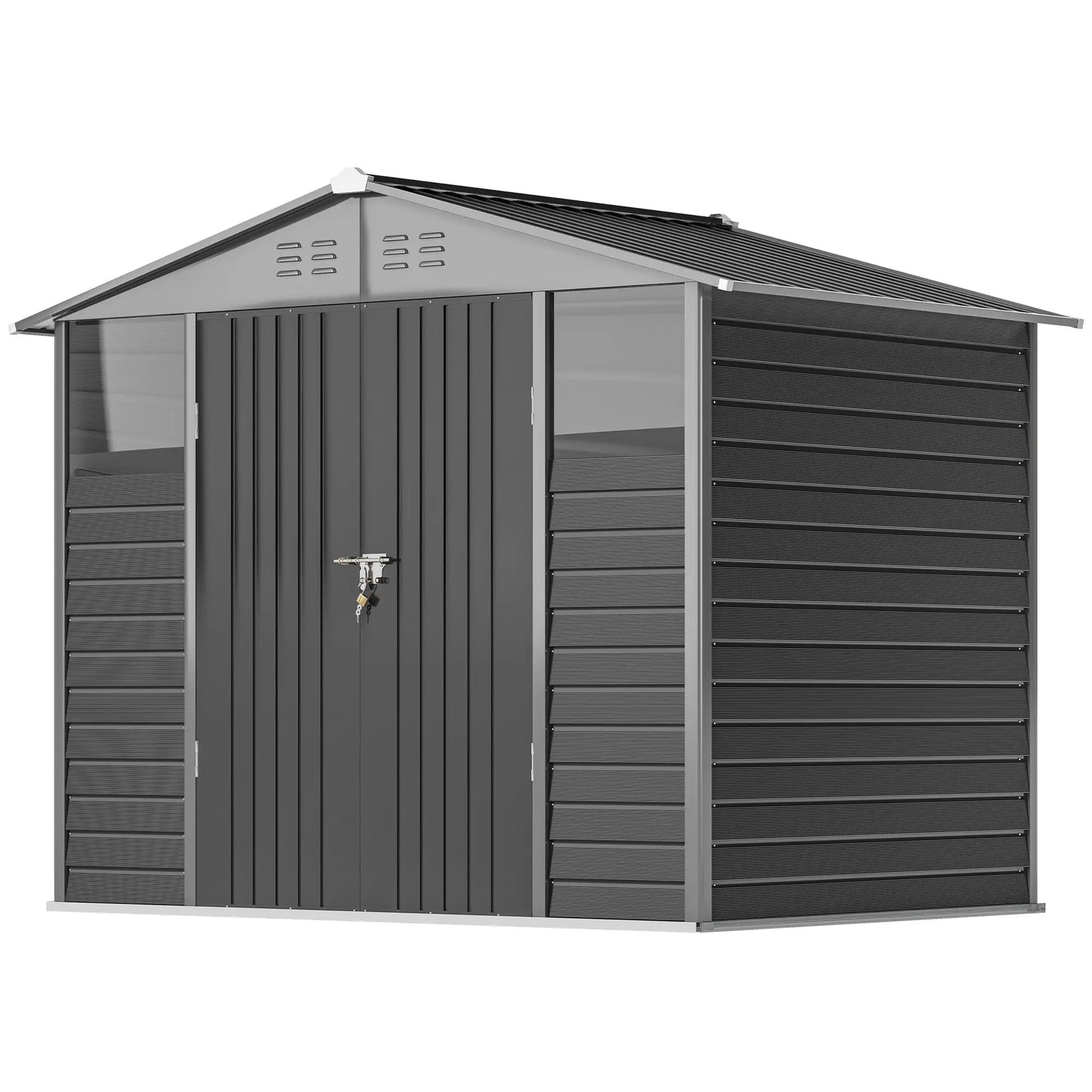 8' x 6' Outdoor Storage Shed, Metal Garden Shed, Dark Grey Sheds Dark Grey at Gallery Canada
