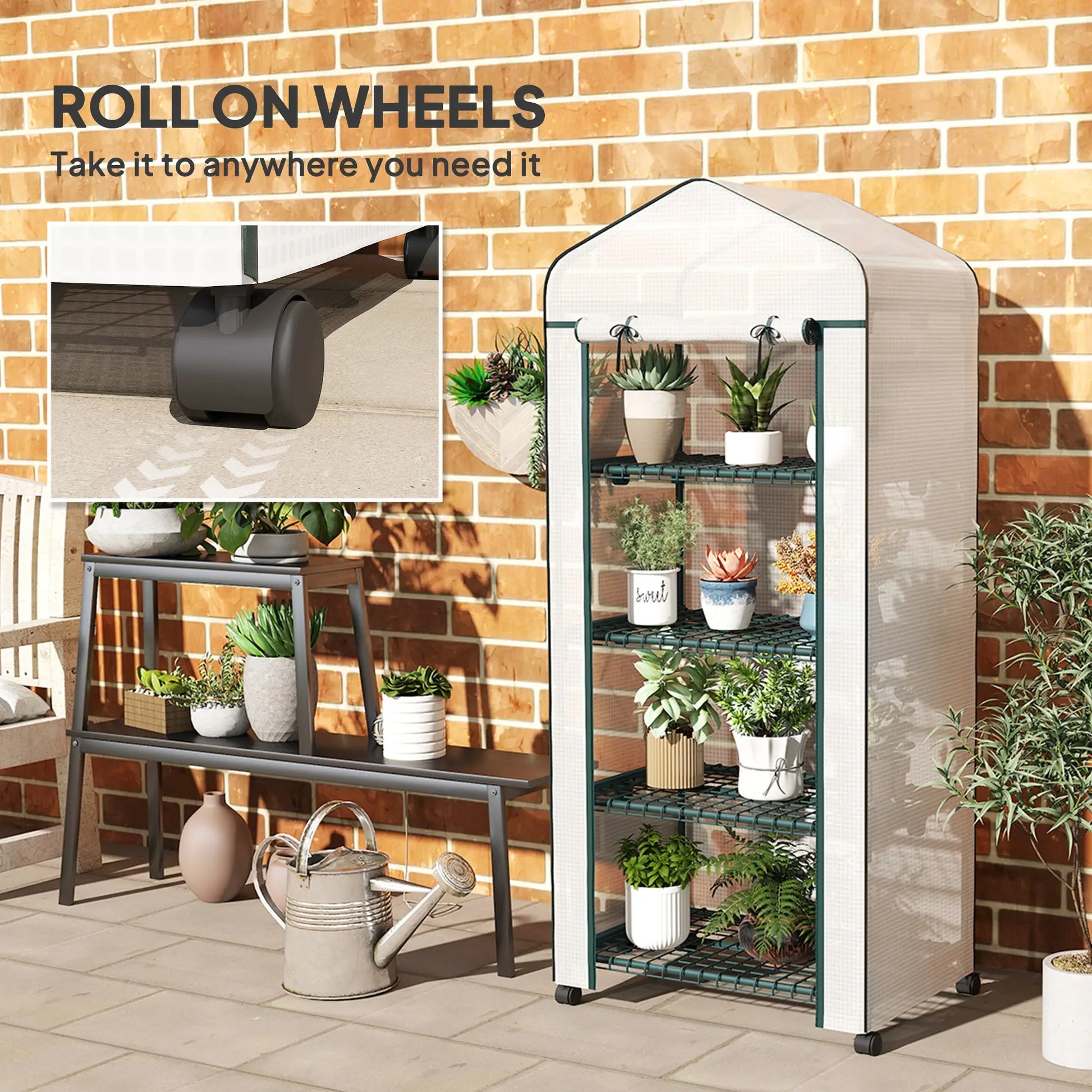 Portable Greenhouse, 4 Tier Shelves, PE Cover, White Greenhouses at Gallery Canada