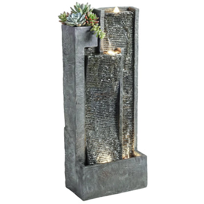 3-Tier Outdoor Water Fountain With LED Lights, Planter, Pump, Dark Grey Water Fountains at Gallery Canada