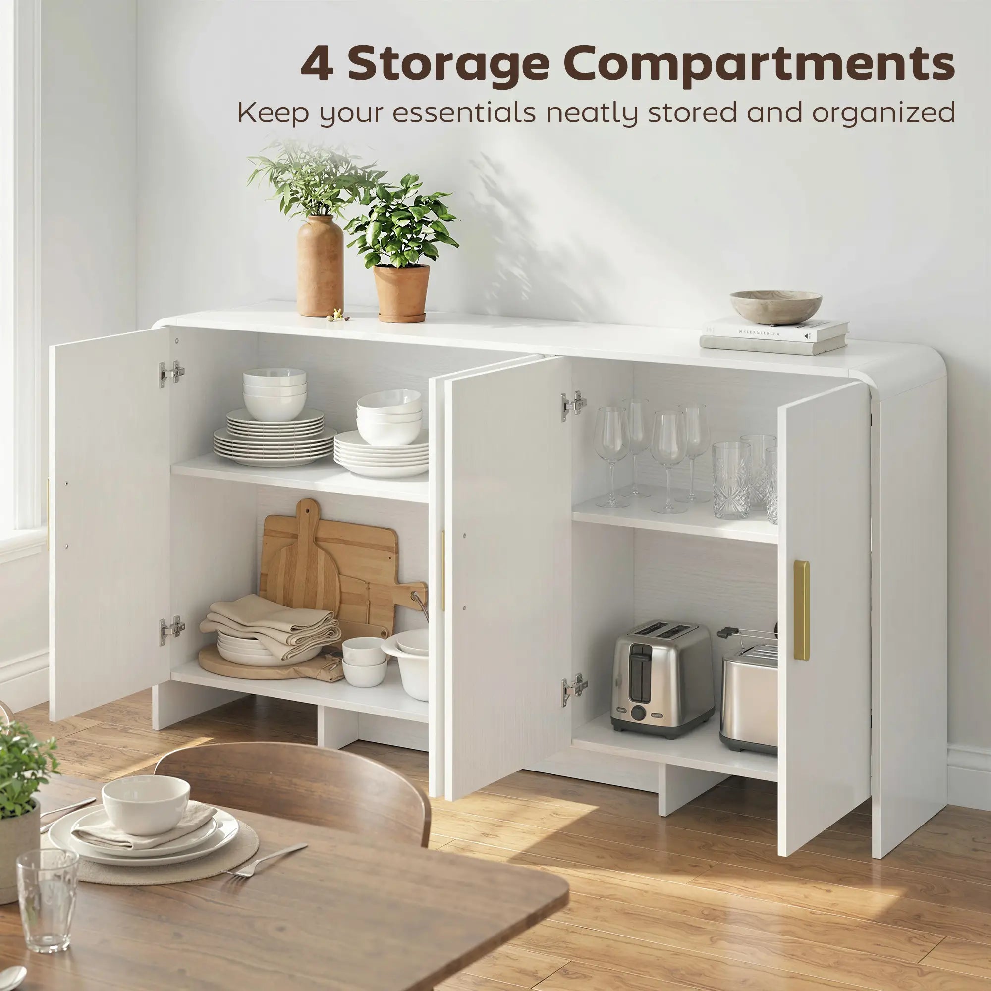 60 Inch Sideboard Buffet Cabinet, TV Stand For 72 Inch TVs, White Wood Grain, White Bar Cabinets at Gallery Canada