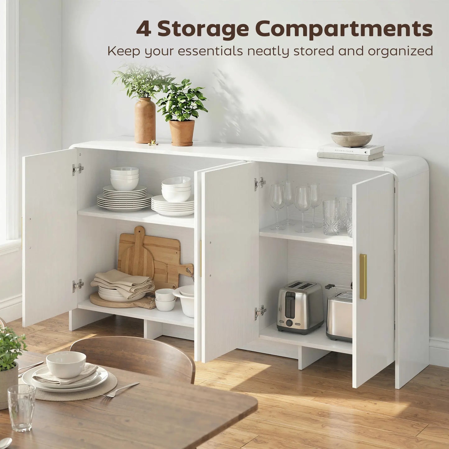60 Inch Sideboard Buffet Cabinet, TV Stand For 72 Inch TVs, White Wood Grain, White Bar Cabinets at Gallery Canada