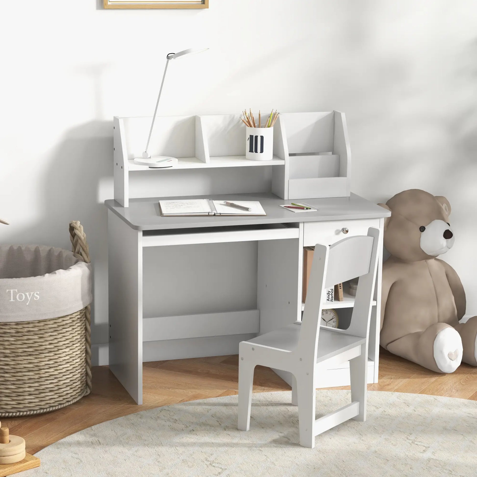 Kids Desk and Chair Set, Study Table for 5-8 Year Old, Grey Kids Desk Sets at Gallery Canada