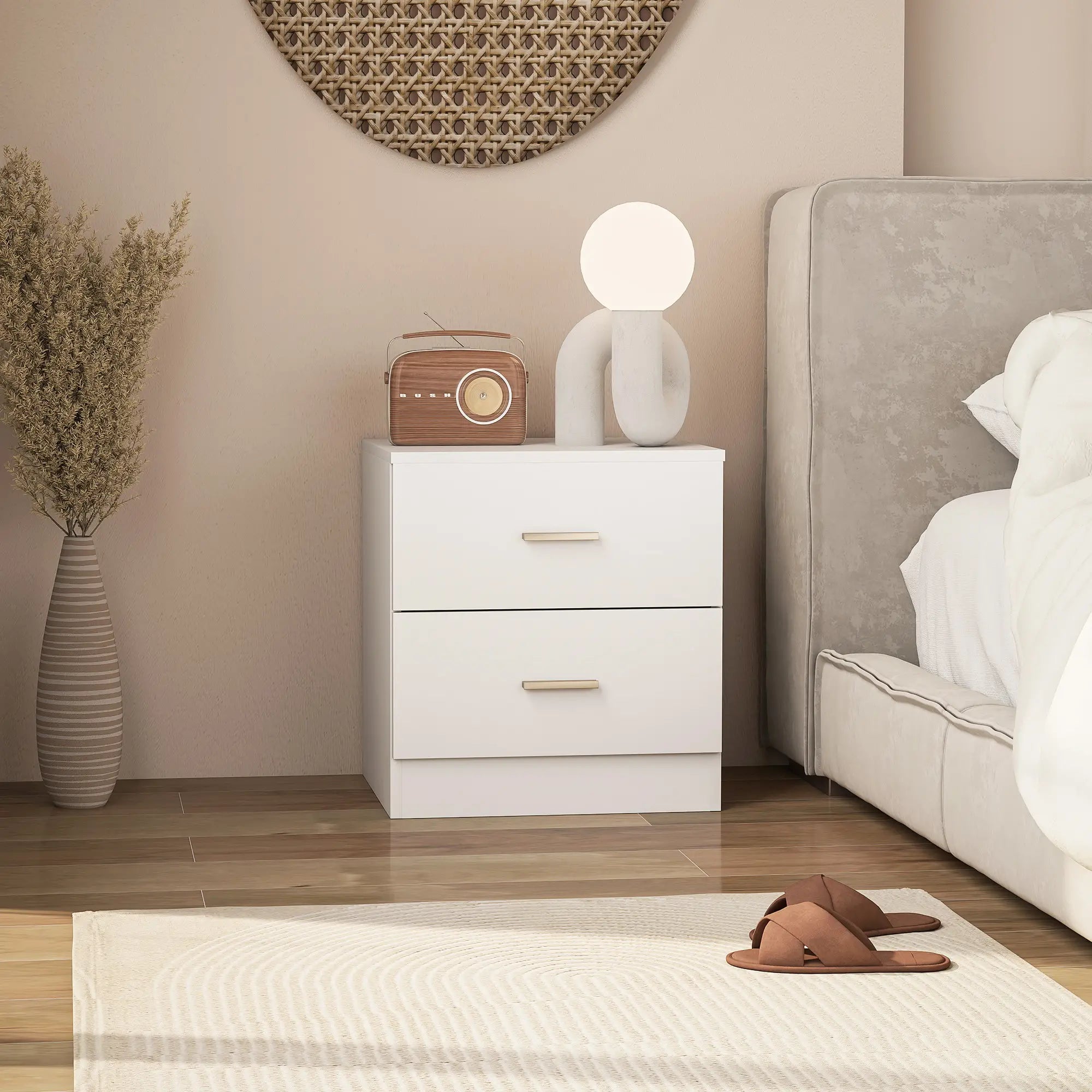 Modern Bedside Table with 2 Drawers, Nightstand, White Bedside Tables at Gallery Canada
