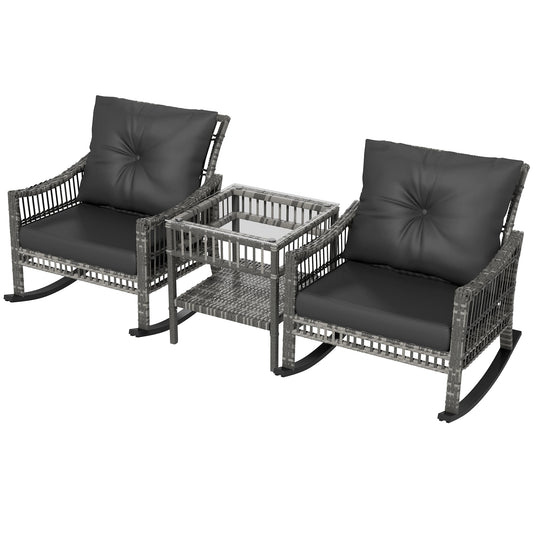 3-Piece Outdoor PE Rattan Rocker Chair Set, 25"x26"x28", Mixed Grey Outdoor Rocking Chairs Mixed Grey at Gallery Canada