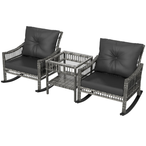 3-Piece Outdoor PE Rattan Rocker Chair Set, 25