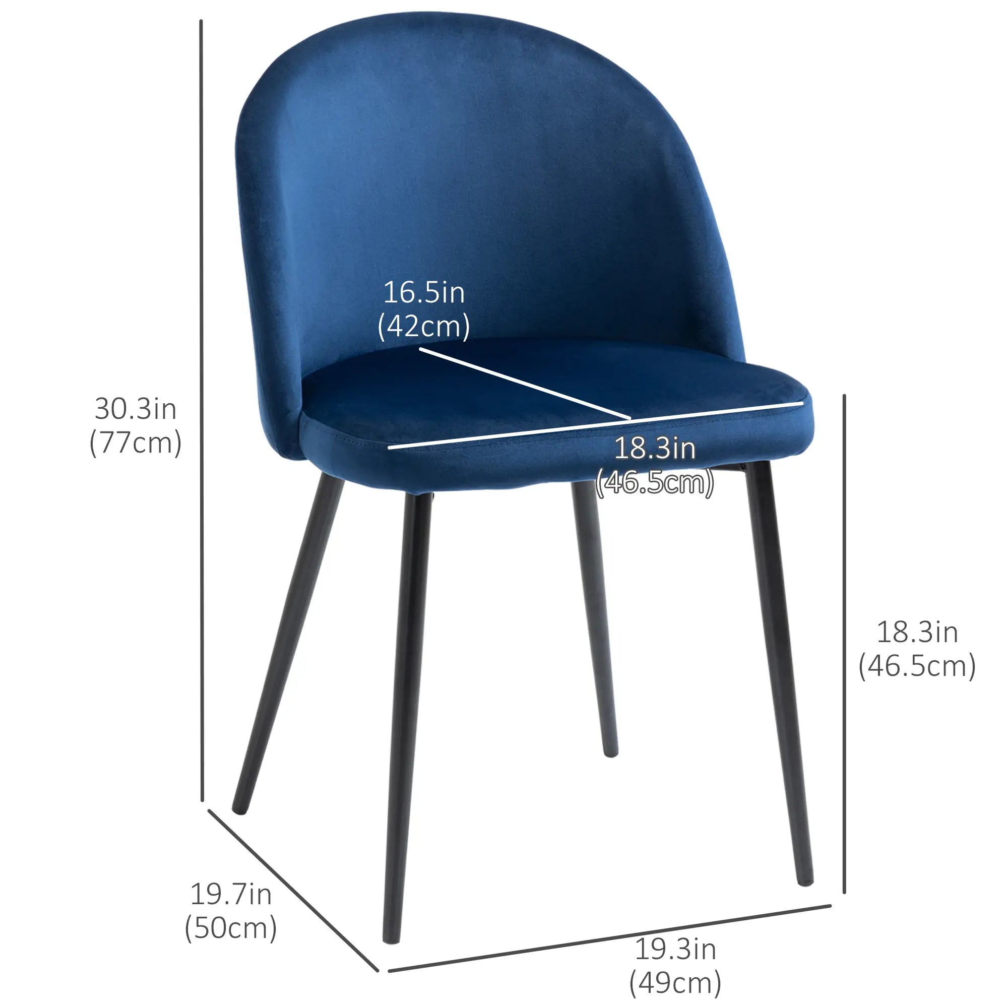 Modern Dining Chairs, Mid-Back Velvet Upholstery, Set of 4, Dark Blue Bar Stools at Gallery Canada