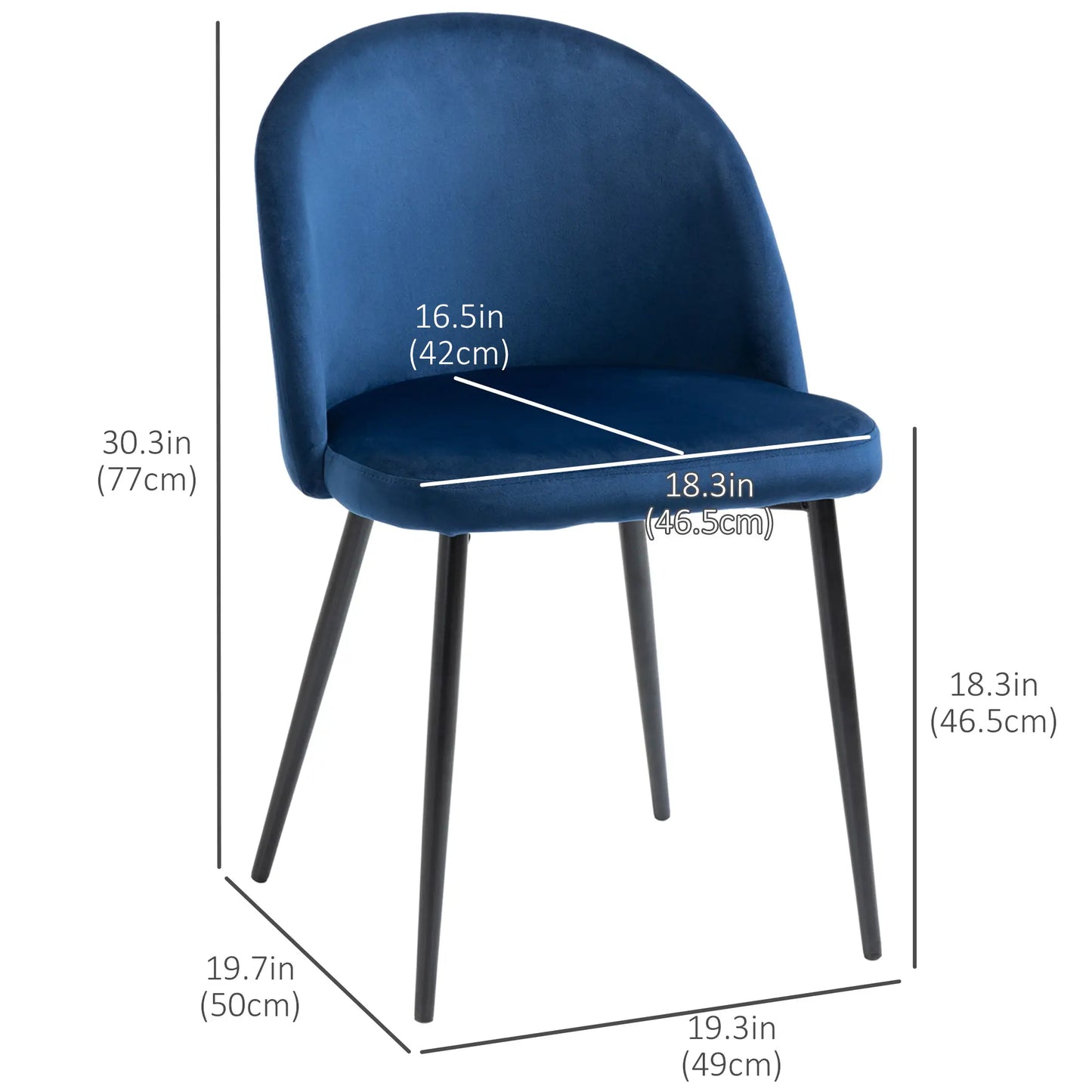 Modern Dining Chairs, Mid-Back Velvet Upholstery, Set of 4, Dark Blue Bar Stools at Gallery Canada