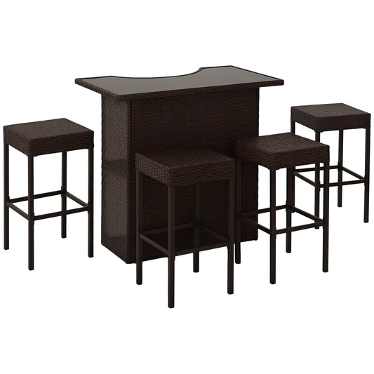 5-Piece Patio Bar Set, PE Rattan Wicker High Top Table, 4 Chairs, Dark Brown Bistro Sets Dark Brown at Gallery Canada