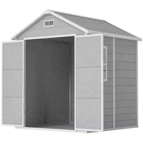6' x 5' Plastic Outdoor Storage Shed, Garden Shed, Wood Effect Grey, Grey