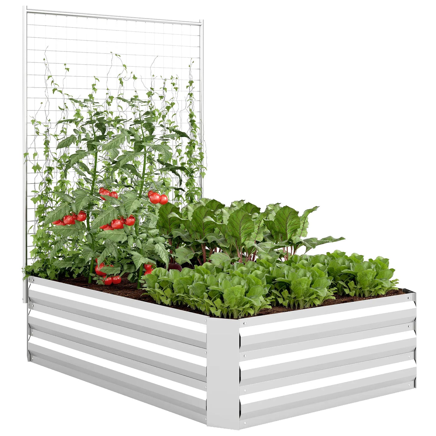 Galvanized Raised Garden Bed With Trellis, Planter Box, Open Bottom, Silver Galvanized Planter Boxes at Gallery Canada