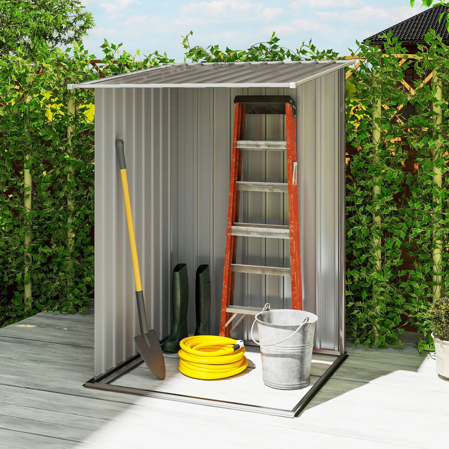 3.3' x 3.4' Outdoor Storage Shed, Galvanized Steel, Lockable Door, Brown and White Sheds at Gallery Canada