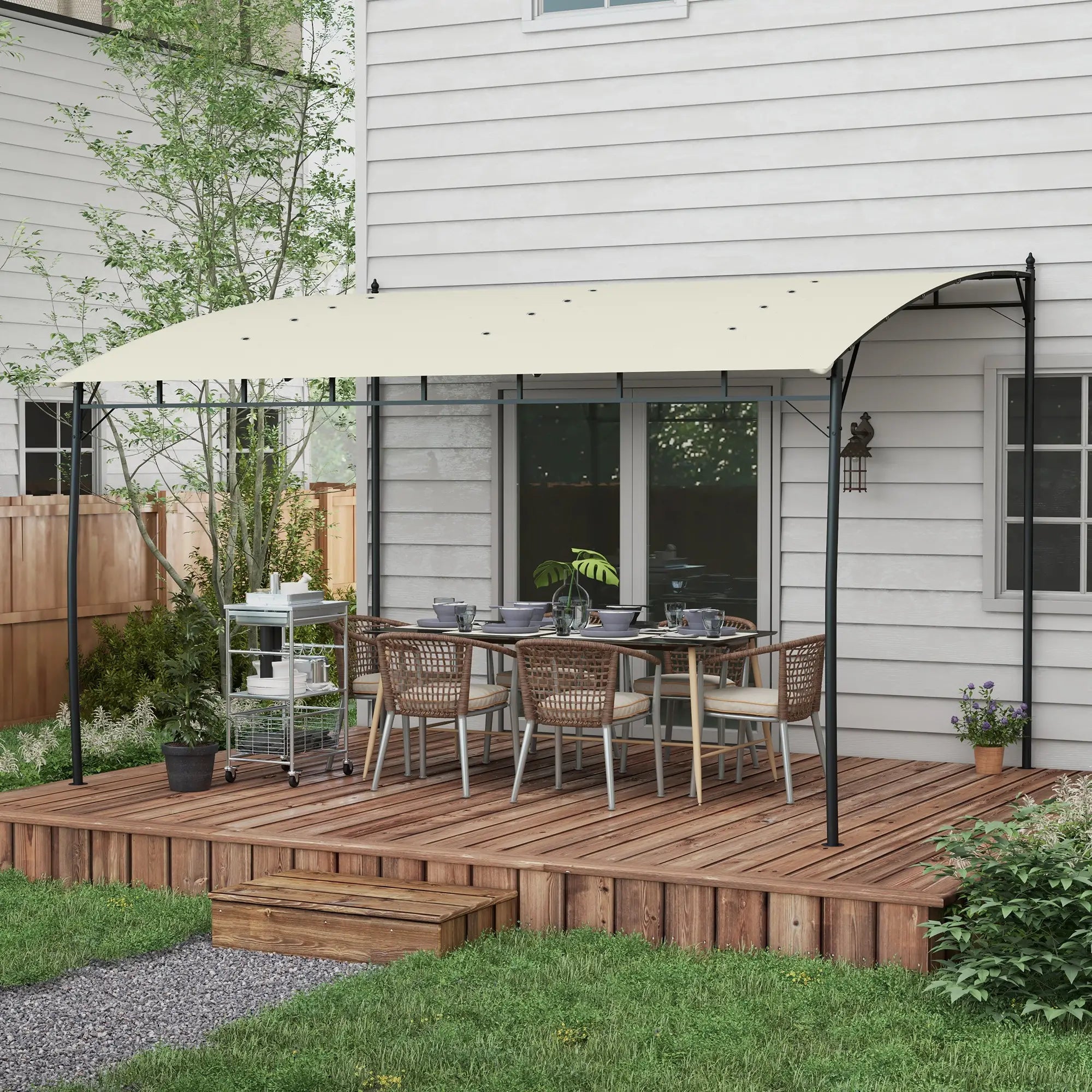 10' x 13' Outdoor Pergola, UV30+ Canopy, Steel Frame, Cream White Pergolas at Gallery Canada