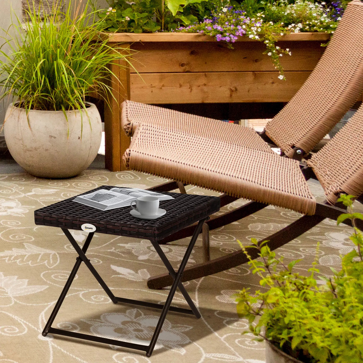 Outdoor PE Rattan Coffee Table, 15.75"x15.75"x15.75", Brown