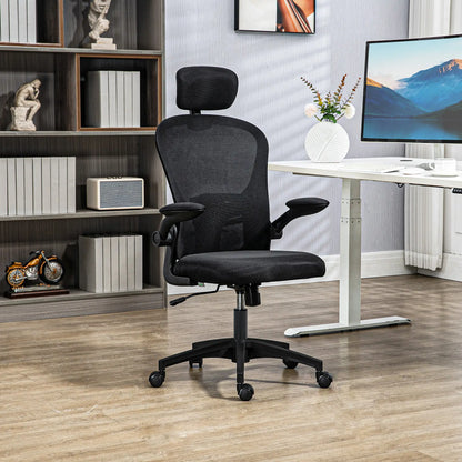 Mesh Office Chair, Adjustable Headrest, 4D Lumbar Support, Flip-Up Arm, Black Office Chairs at Gallery Canada