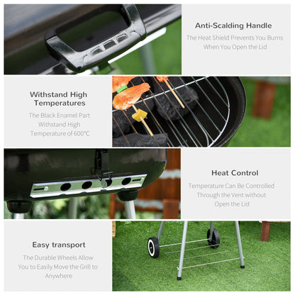Charcoal BBQ Grill With Warming Rack, Portable Barbecue Smoker, 89 x 60 x 83 cm, Black Charcoal BBQ Grils at Gallery Canada