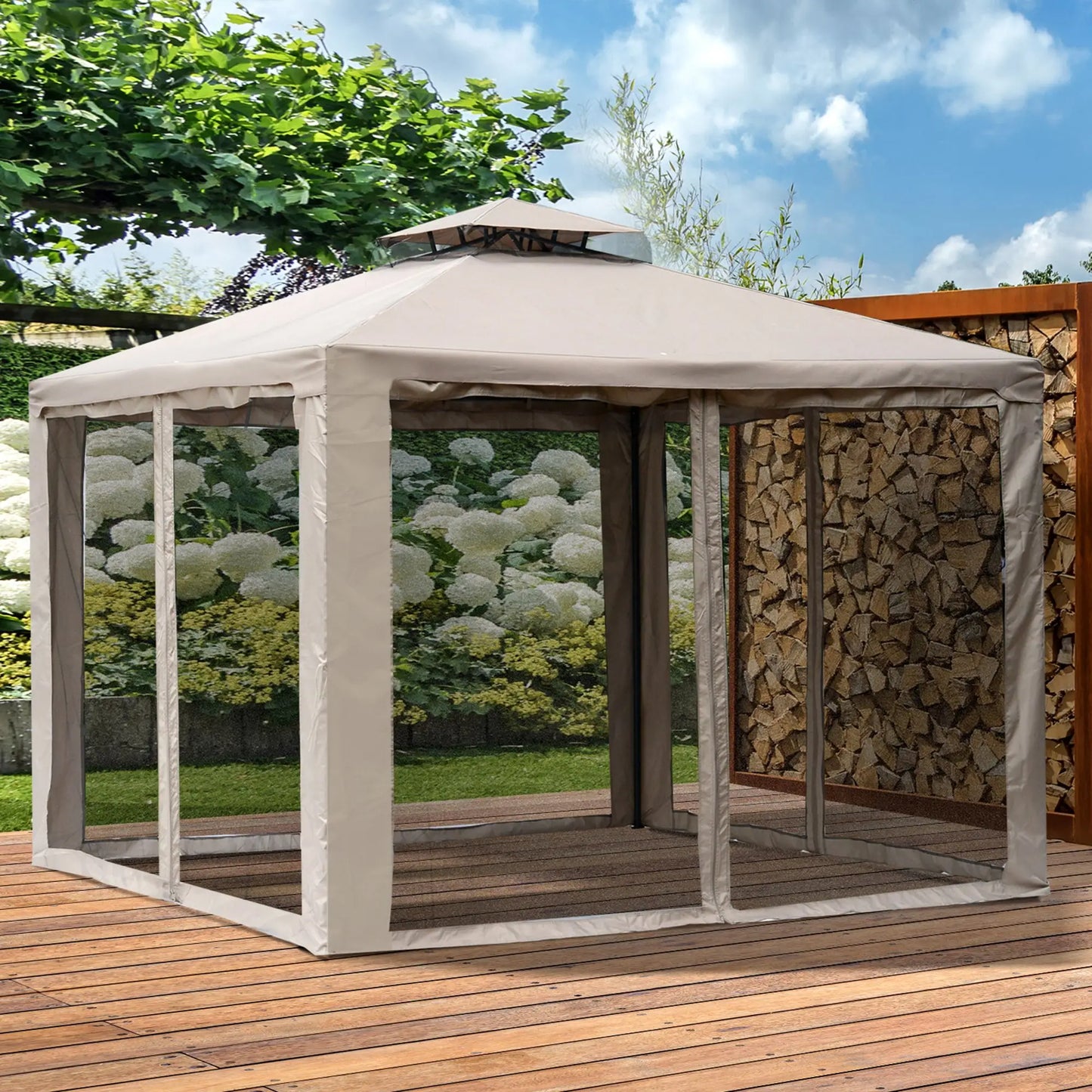 10' x 10' Outdoor Gazebo, Steel Frame, Canopy Shelter, Brown Gazebos at Gallery Canada