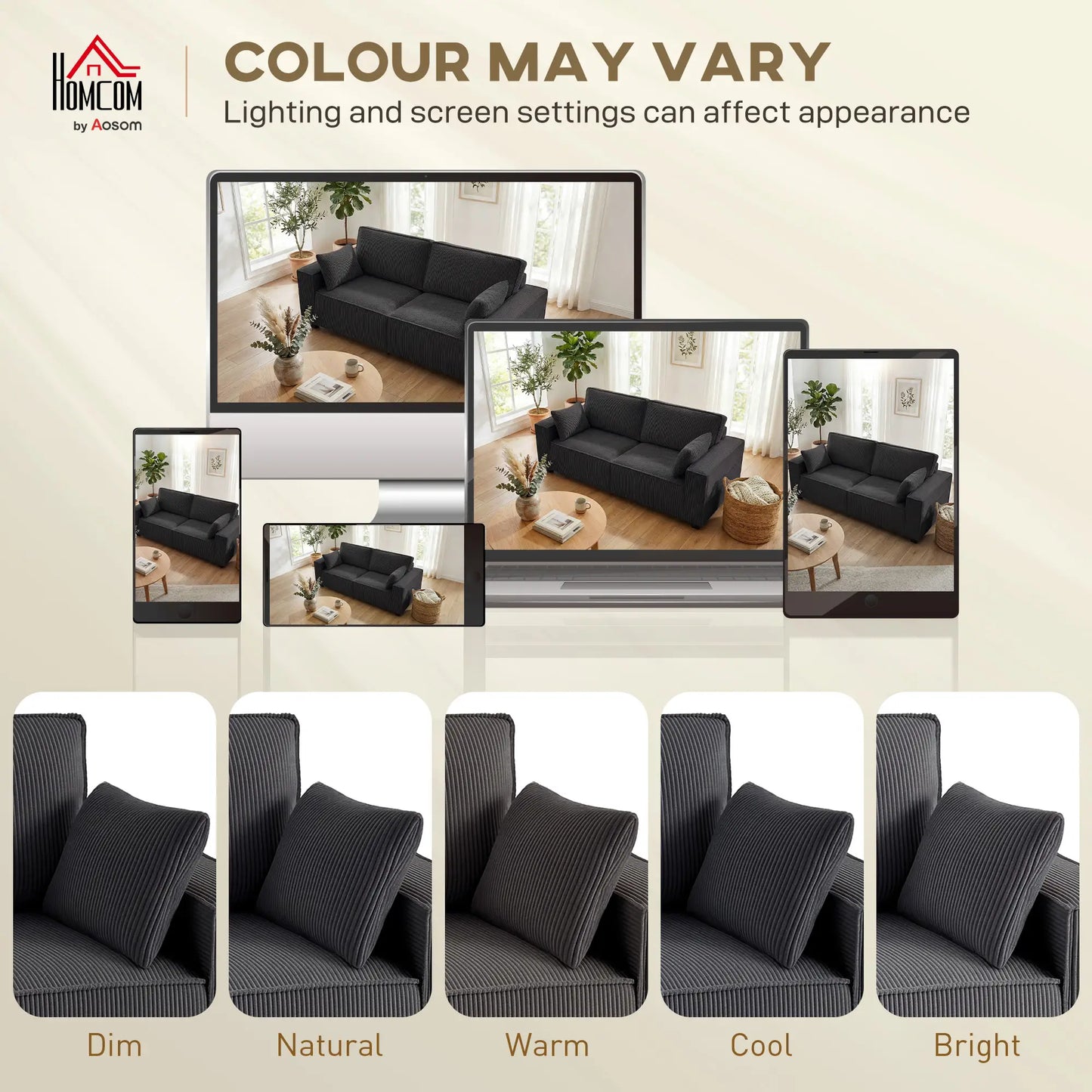 86" 3 Seater Sofa, Modern Corduroy Couch, Dark Grey 3-Seater Sofas at Gallery Canada