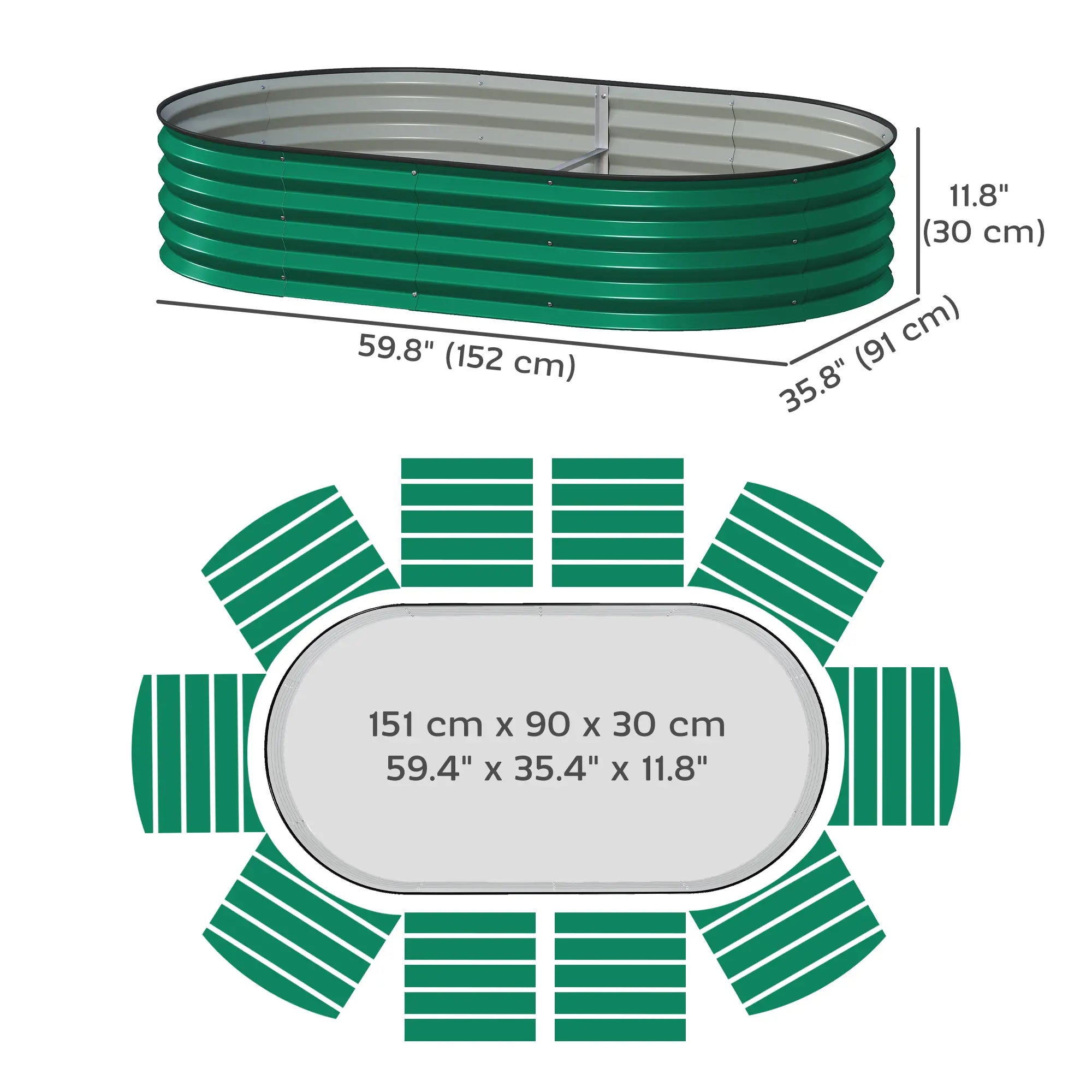 5' x 3' x 1' Galvanized Raised Garden Bed, Green Metal Planter Box, Green Galvanized Planter Boxes at Gallery Canada