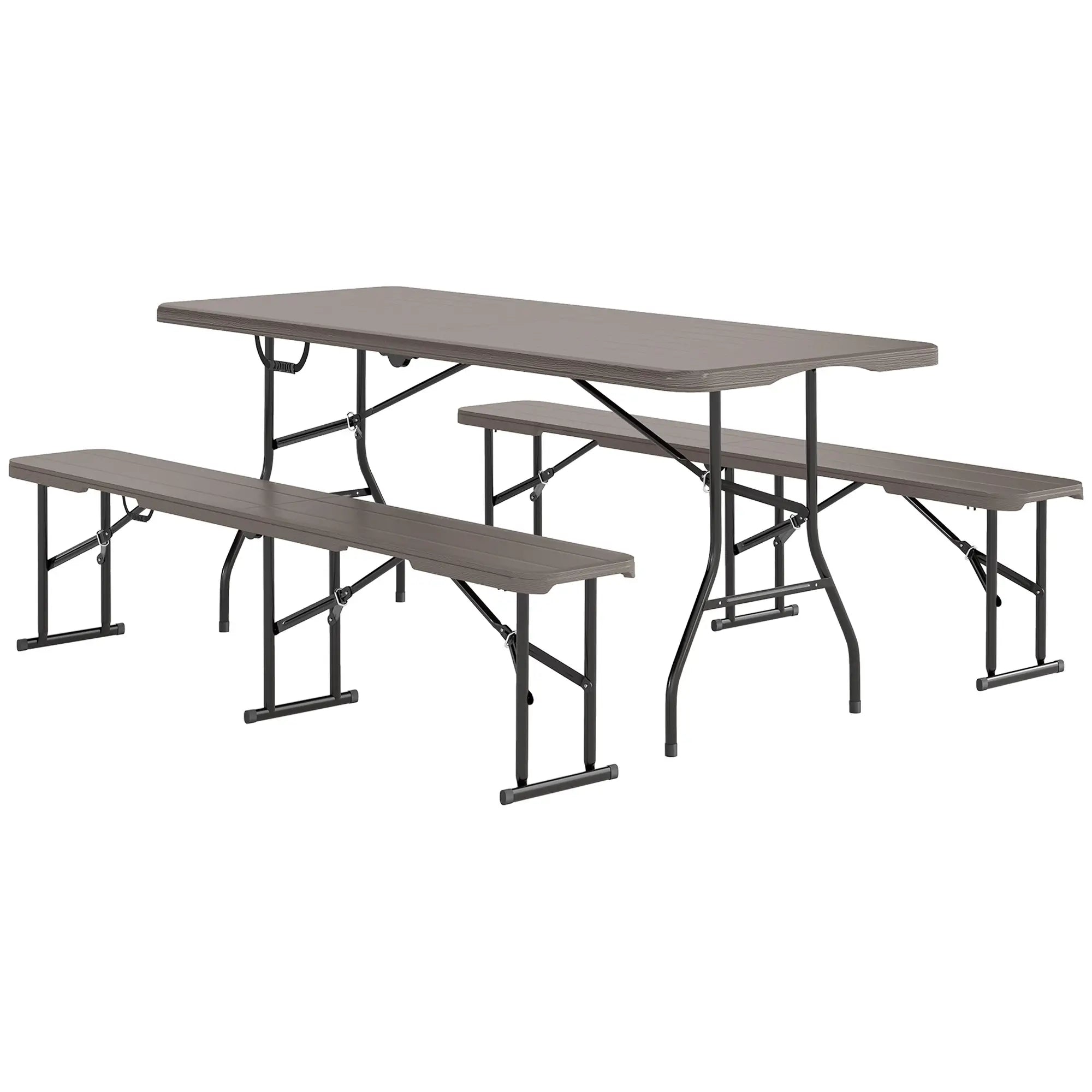 6FT 3PCS Faux Rattan Camping Table Bench Set, Brown Picnic Tables & Camping Chairs Brown at Gallery Canada