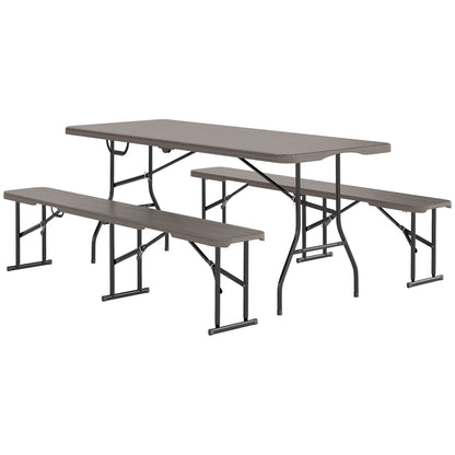 6FT 3PCS Faux Rattan Camping Table Bench Set, Brown Picnic Tables & Camping Chairs Brown at Gallery Canada