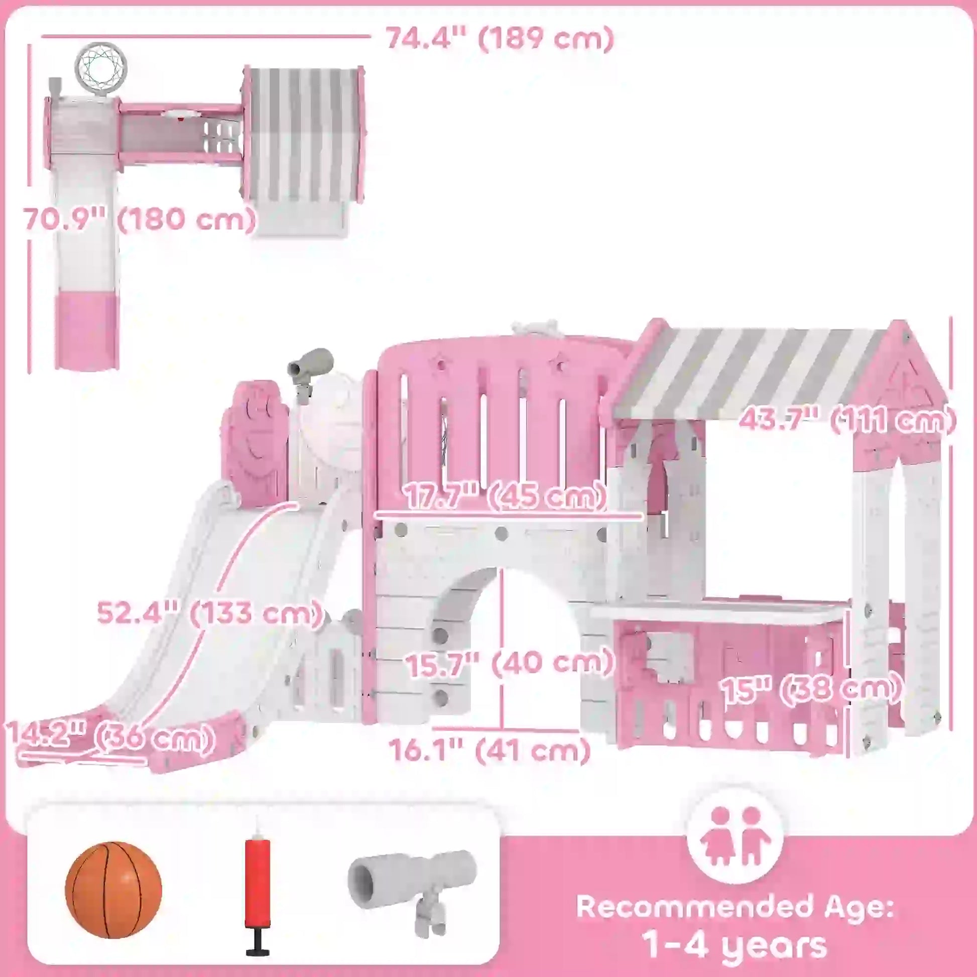 7-in-1 Toddler Slide Climber Playset with Playhouse and Basketball Hoop, Pink Gym Sets & Swings at Gallery Canada