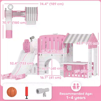 7-in-1 Toddler Slide Climber Playset with Playhouse and Basketball Hoop, Pink Gym Sets & Swings at Gallery Canada