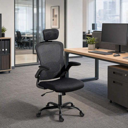 Ergonomic Office Chair, Mesh Desk Chair, Adjustable Headrest, Lumbar Support, Black Task Chairs Black at Gallery Canada