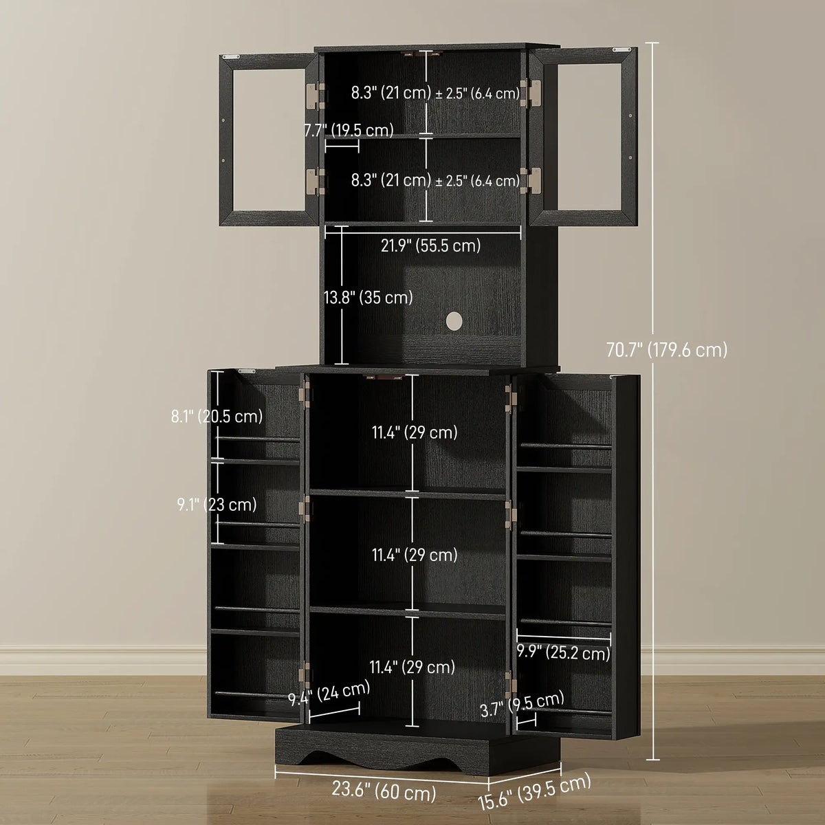 71 Inch Kitchen Pantry Cabinet, Freestanding Hutch, Black Kitchen Pantry Cabinets at Gallery Canada