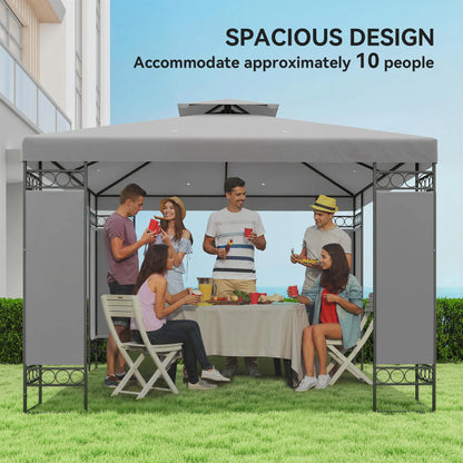 10x10 FT Canopy Gazebo, Double Roof With Screen Panels, Light Grey Gazebos at Gallery Canada