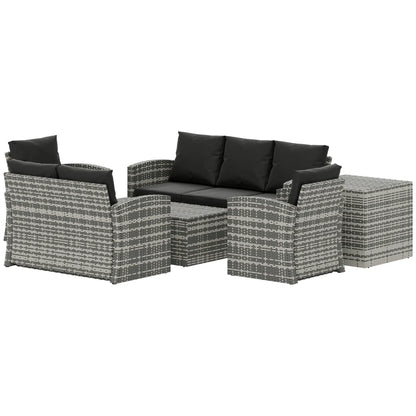 6-Piece Wicker Patio Furniture Set, 7-Seater with Cushions, Black Patio Furniture Sets Mixed Grey Rattan, Black Cushion at Gallery Canada